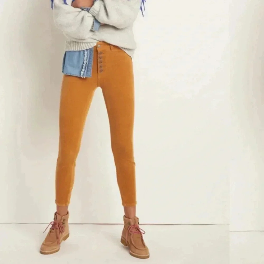 Anthropologie pilcro skinny high rise button fly yellow corduroy pants size 27